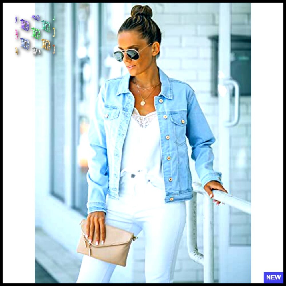 Stretch Fitted Denim Jacket Button Down Long Sleeves Classic Chic Casual - Picture 3 of 7